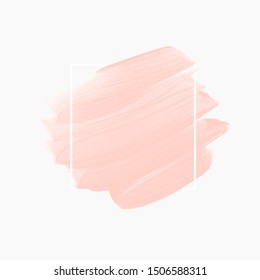 Make-up brush stroke paint over square frame. Vector art background