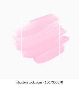 Make-up brush stroke paint over square frame. Vector art background