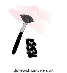 Makeup brush and stroke pink, hand drawn vector set isolated.Fashion illustration, Cosmetic, for design logo and banner, promo, makeup artist, education, makeup school.