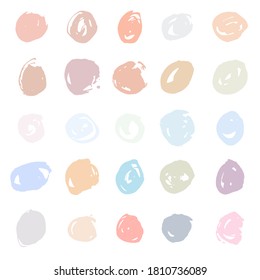 Makeup brush strokes template. Pastel and nude color cosmetics blush swatches. Lipstick or eyeshadow beauty round smear set