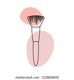 Makeup brush in the style of line art with colored spots. vector illustration