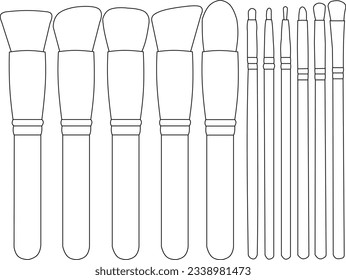 Makeup brush vector mockups of beauty cosmetics victor design. Blush, eyeshadow and contour, eyebrow comb, foundation