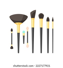 Maquillaje pincha ilustración de caricatura. Kit de pinceles de maquillaje. Cuidado de la piel, concepto de belleza