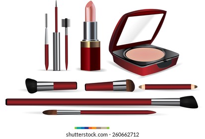 makeup and brushes cosmetic set isolated on white.vector