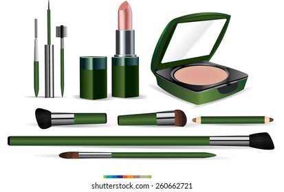 makeup and brushes cosmetic set isolated on white.vector