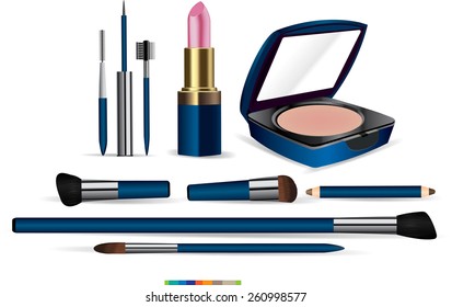 makeup and brushes cosmetic set isolated on white.vector