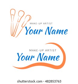 Make-up brushes with curved line - abstract design concept for beauty salon or makeup artist logo. Vector design template.