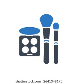 Makeup brushes and eye shadow palette icon