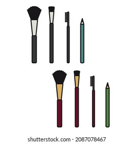 Makeup brushes and eyeliner - vector illustration