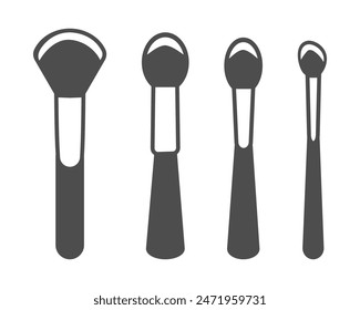 Makeup brushes flat icon set. Cosmetic brush set illustration. Beauty tools sign. Eye makeup symbol. Blush cosmetic pictogram. Woman skincare illustration.