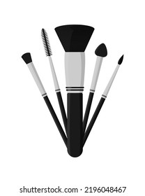 Juego de ilustraciones planas de pinceles de maquillaje
