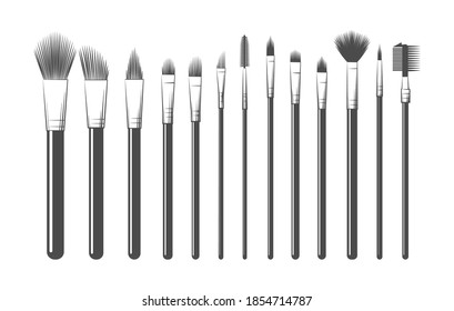 Makeup brushes hand drawing. Professional makeuping equipments kit sketch vector illustration