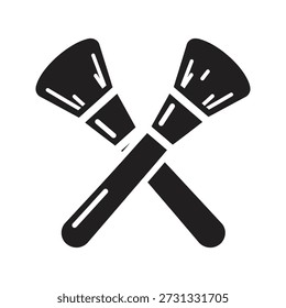 Pincéis de maquiagem ícone vetor ilustração mostrando duas ferramentas cosméticas cruzadas aplicador de pó beleza acessório moda equipamento conceito isolado branco fundo design elemento