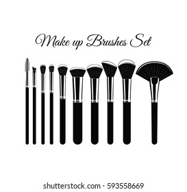 Makeup brushes kit. Hand drawn vector set. isolated on white background