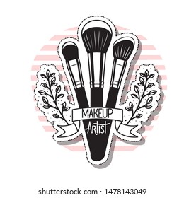 makeup brushes on white background