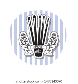 makeup brushes on white background