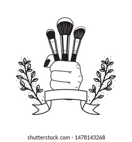 makeup brushes on white background