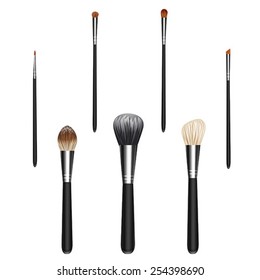 Makeup brushes on white background. Vector illustration set.