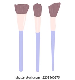 Pinceles de maquillaje. Cepillos para polvo, rubor y cimentación. Ilustración vectorial coloreada para iconos, medios sociales y más. Ilustración plana.