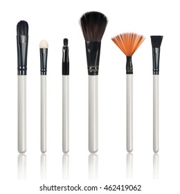 Make-up Brushes with reflection on isolated white background