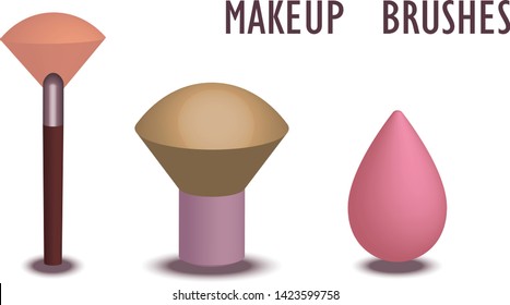 makeup brushes tools and beauty blender on white in 3D designe