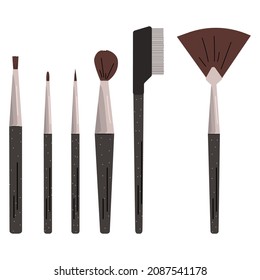 Makeup brushes.Doodle.Vector illustration on white background.