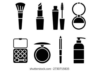Iconos de colección de maquillaje pincel de maquillaje lápiz labial