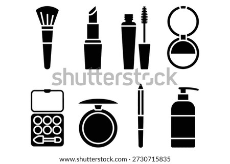 Makeup collection icons makeup brush lipstick