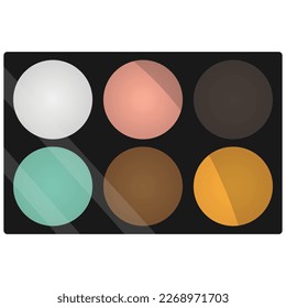 Paleta de colores de maquillaje para sombras oculares. Abrir la vista superior del contenedor del kit de sombra de ojos para maquillaje. Ilustración vectorial realista