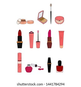 Make-up color line icons. Simple set of cosmetics. Vector illustration on white background.