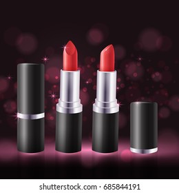 Makeup colorful lipstick set, catalog template. Vector illustration EPS 10.