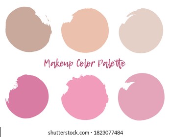 Makeup colors round labels isolated on white texture. Terracotta, pastel, pink, beige brush circles template. Stroke round shapes. Freestyle circles grunge background. Round grunge label vectors.