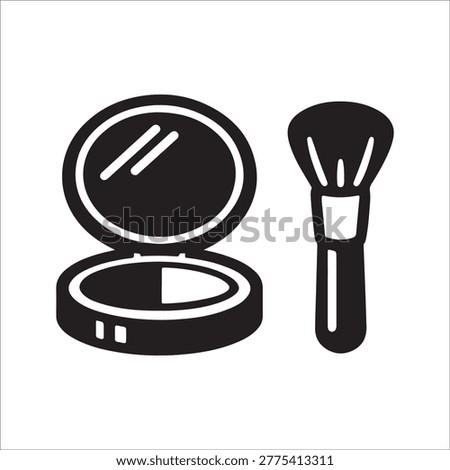 Makeup Compact and Brush Icon, Cosmetic Kit Solid, Beauty Tools Symbol