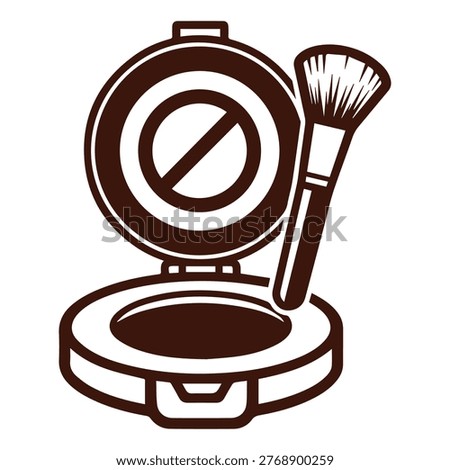 A makeup compact with a brush and a prohibition symbol indicating no makeup
