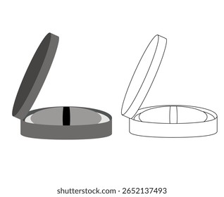 Makeup Compact Close-up: Two makeup compacts, one in a grayscale palette and the other in an outline. A sleek and minimalist rendering, perfect for beauty-related projects. 