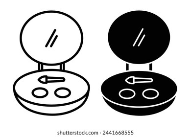 Makeup Compact Powder and Mirror Icons. Portable Beauty Product and Accessory Symbols.