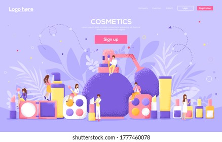 Volante de concepto de maquillaje, banner web, encabezado ui, entrar al sitio.  Textura del grano y efecto de ruido. Lugar para texto, lugar para copiar.