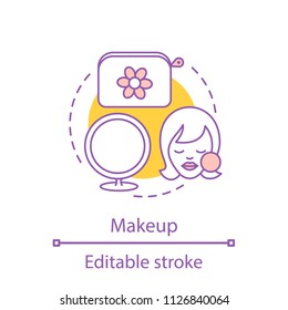 Makeup concept icon. Cosmetics idea thin line illustration. Beauty salon. Visage. Vector isolated outline drawing. Editable stroke