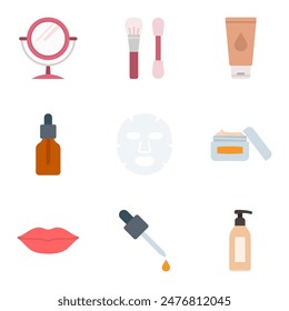 Make-up and cosmetic icon set. Skin care and makeup. Cosmetics and hygiene products. Vector illustration.