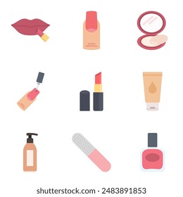 Make-up and cosmetic icon set. Skin care and makeup. Cosmetics and hygiene products. Vector illustration.