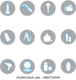 Make-up and cosmetic line icon set . Included the icons as beauty, woman face, lipstick, eye liner foundation, perfume, hand and body lotion, nail clipper, hair dryer 