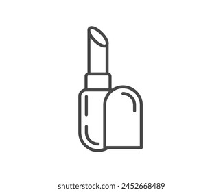 Makeup and cosmetics. Beauty linear vector graphic icons in the form of lipstick with lip care cap.