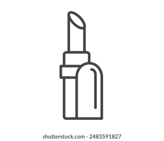 Makeup and cosmetics. Beauty linear vector graphic icons in the form of lipstick with lip care cap.