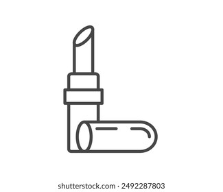 Makeup and cosmetics. Beauty linear vector graphic icons in the form of lipstick with lip care cap.