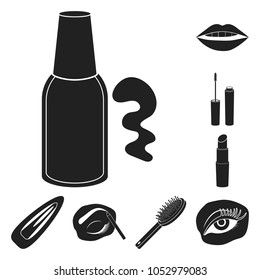 Makeup and cosmetics black icons in set collection for design. Makeup and equipment vector symbol stock web illustration.