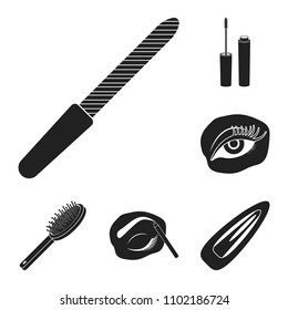 Makeup and cosmetics black icons in set collection for design. Makeup and equipment vector symbol stock web illustration.
