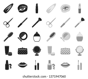 Makeup and cosmetics black.mono icons in set collection for design. Makeup and equipment vector symbol stock web illustration.
