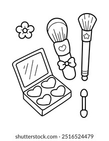 Makeup cosmetics blush on and brush coloring page illustration