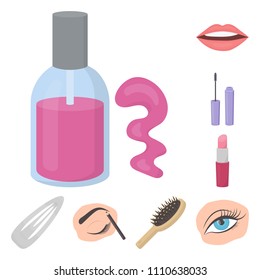 Makeup and cosmetics cartoon icons in set collection for design. Makeup and equipment vector symbol stock web illustration.