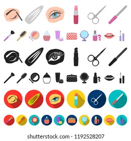 Makeup and cosmetics cartoon icons in set collection for design. Makeup and equipment vector symbol stock web illustration.